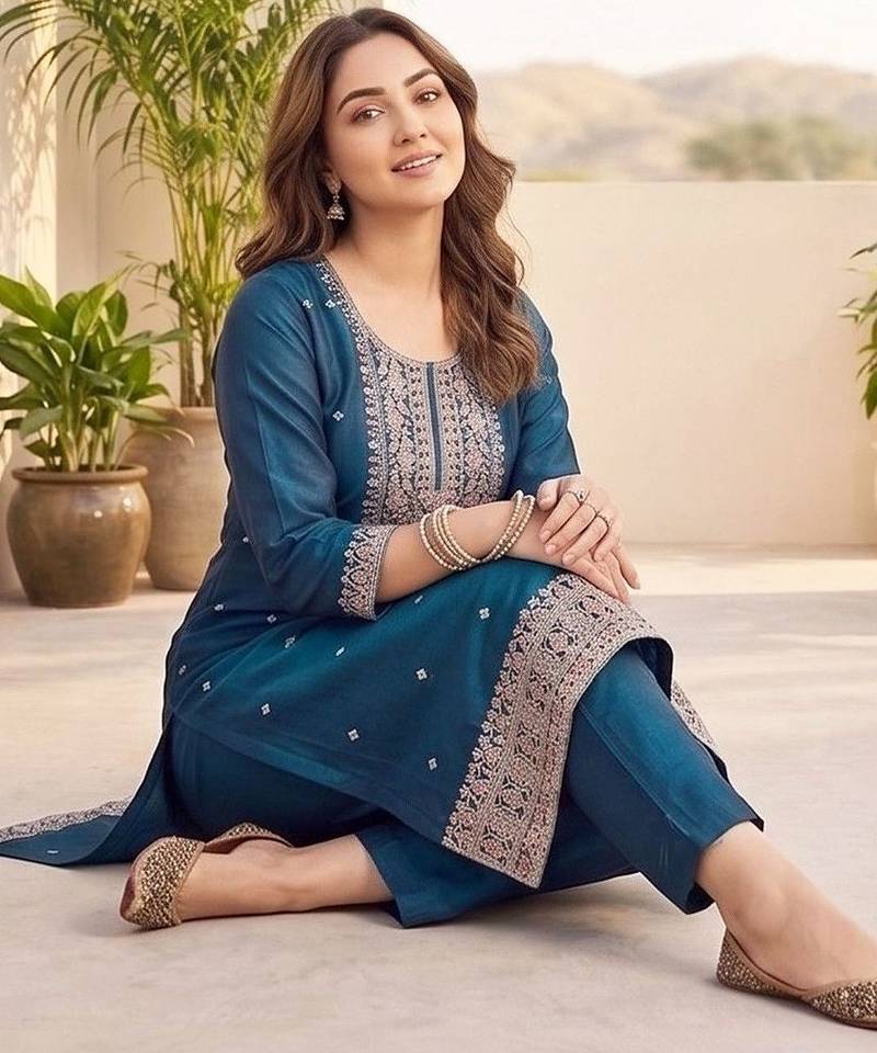 Women Ethnic Motifs Embroidered Regular Thread Work Kurta with Trousers & With Dupatta