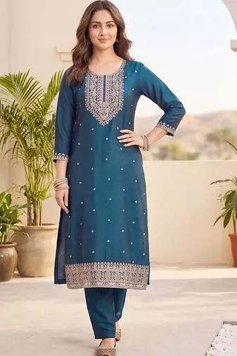 Women Ethnic Motifs Embroidered Regular Thread Work Kurta with Trousers & With Dupatta