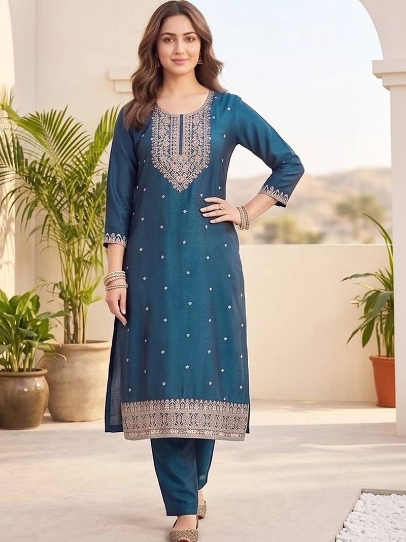 Women Ethnic Motifs Embroidered Regular Thread Work Kurta with Trousers & With Dupatta