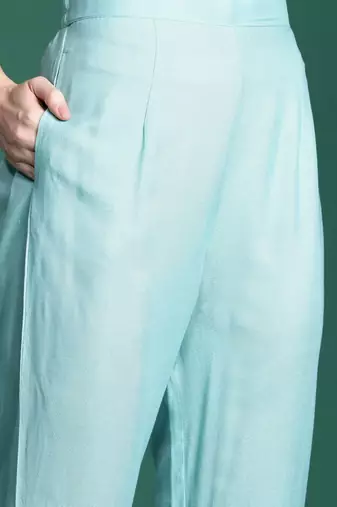 Floral Embroidered Linen Kurta with Trousers & Dupatta