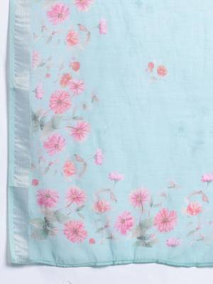 Floral Embroidered Linen Kurta with Trousers & Dupatta 4
