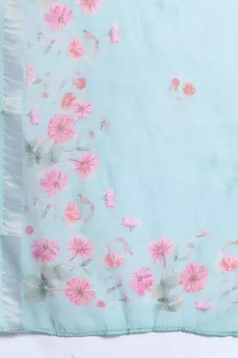 Floral Embroidered Linen Kurta with Trousers & Dupatta