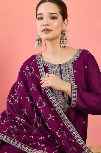 Women Ethnic Motifs Embroidered Kurta with Trousers & Dupatta