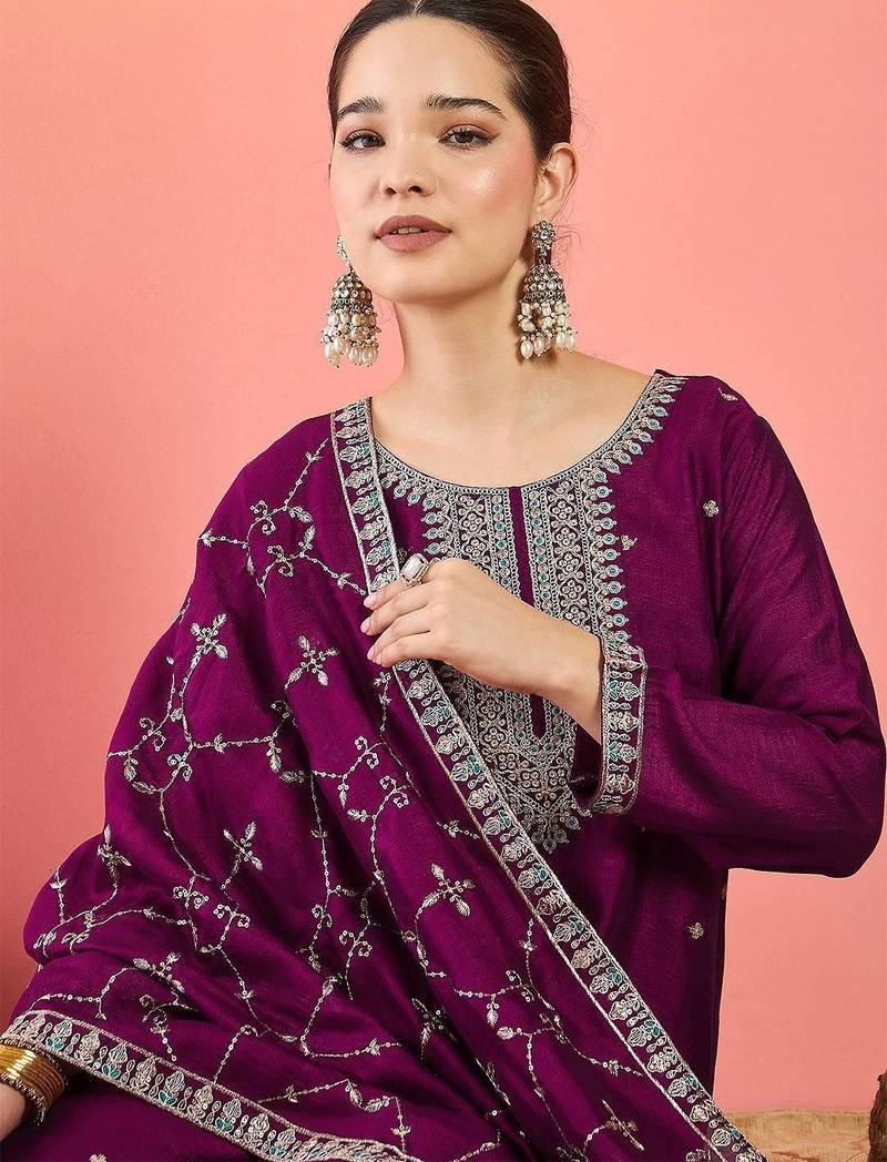 Women Ethnic Motifs Embroidered Kurta with Trousers & Dupatta