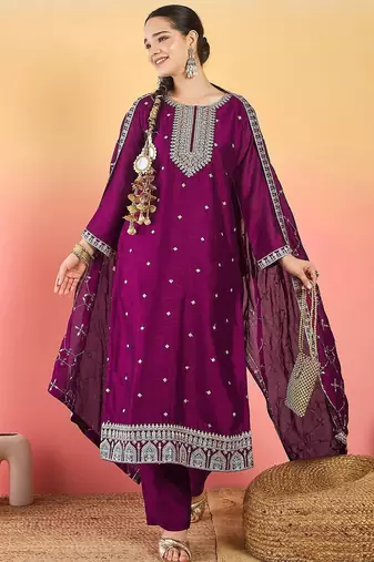 Women Ethnic Motifs Embroidered Kurta with Trousers & Dupatta