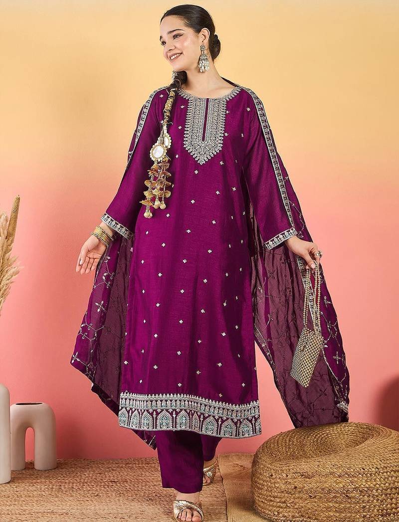 Women Ethnic Motifs Embroidered Kurta with Trousers & Dupatta
