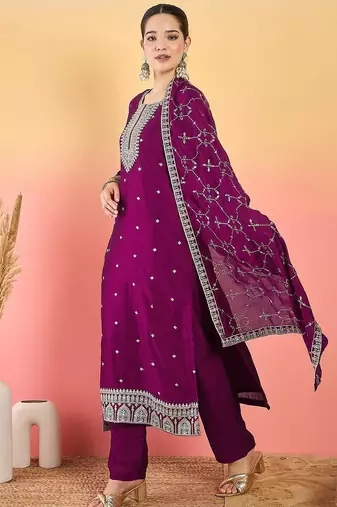 Women Ethnic Motifs Embroidered Kurta with Trousers & Dupatta