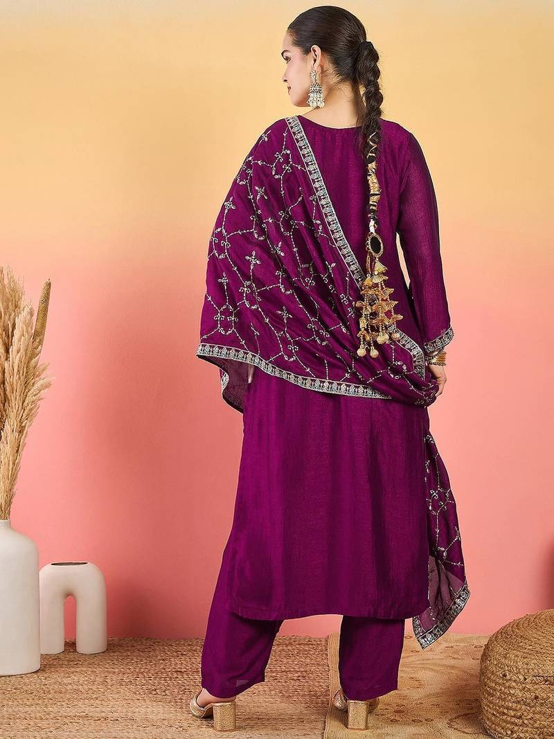 Women Ethnic Motifs Embroidered Kurta with Trousers & Dupatta