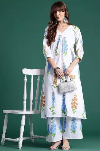 Floral Printed Regular Pure Cotton Kurta with Trousers