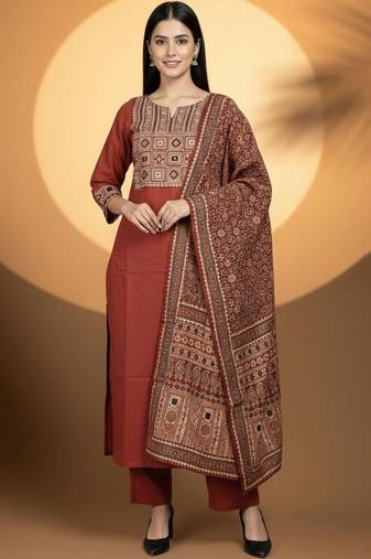 Women Ethnic Motifs Embroidered Regular Thread Work Kurta with Trousers & With Dupatta