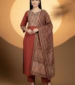 Women Ethnic Motifs Embroidered Regular Thread Work Kurta with Trousers & With Dupatta