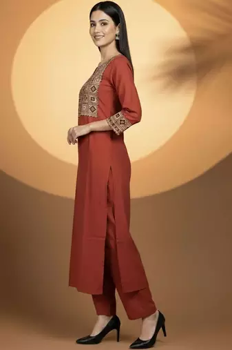 Women Ethnic Motifs Embroidered Regular Thread Work Kurta with Trousers & With Dupatta