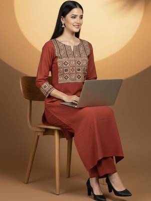 Women Ethnic Motifs Embroidered Regular Thread Work Kurta with Trousers & With Dupatta 3