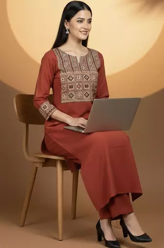 Women Ethnic Motifs Embroidered Regular Thread Work Kurta with Trousers & With Dupatta