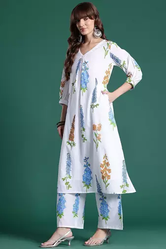 Floral Printed Regular Pure Cotton Kurta with Trousers