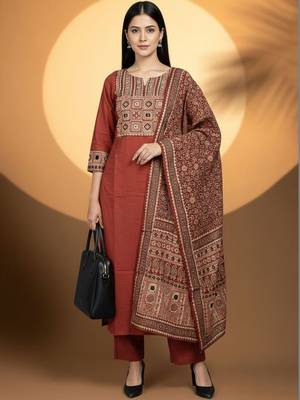 Women Ethnic Motifs Embroidered Regular Thread Work Kurta with Trousers & With Dupatta 5