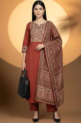 Women Ethnic Motifs Embroidered Regular Thread Work Kurta with Trousers & With Dupatta