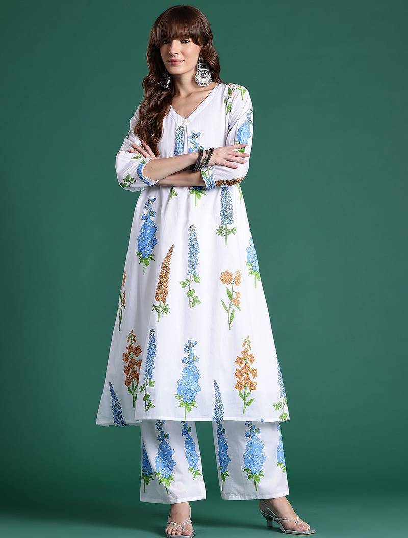 Floral Printed Regular Pure Cotton Kurta with Trousers