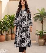Women Floral Printed Regular Thread Work Pure Cotton Kurta with Trousers