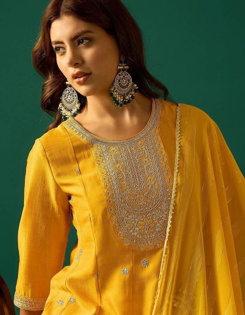 Women Ethnic Motifs Embroidered Panelled Kurta & Trouser With Dupatta