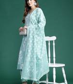 women floral printed regular mirror work  cotton kurta with trousers & with dupatta
