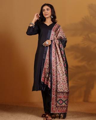 V-Neck Straight Kurta With Trousers And Dupatta 5