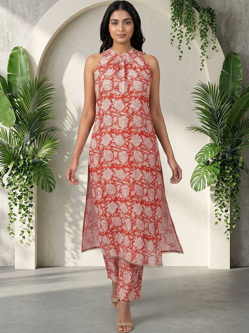 Women Floral Printed Regular Kurta with Trousers