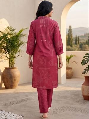 Women Ethnic Motifs Printed Angrakha Thread Work Chanderi Silk Kurta with Trousers 2