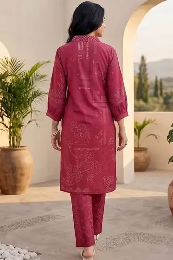Women Ethnic Motifs Printed Angrakha Thread Work Chanderi Silk Kurta with Trousers