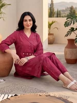 Women Ethnic Motifs Printed Angrakha Thread Work Chanderi Silk Kurta with Trousers 3
