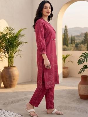 Women Ethnic Motifs Printed Angrakha Thread Work Chanderi Silk Kurta with Trousers 4