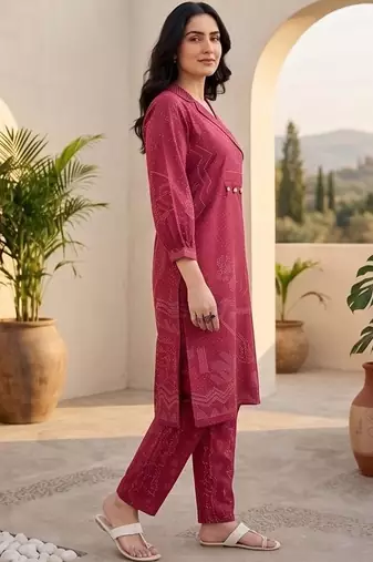 Women Ethnic Motifs Printed Angrakha Thread Work Chanderi Silk Kurta with Trousers