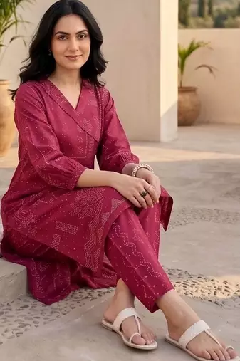 Women Ethnic Motifs Printed Angrakha Thread Work Chanderi Silk Kurta with Trousers
