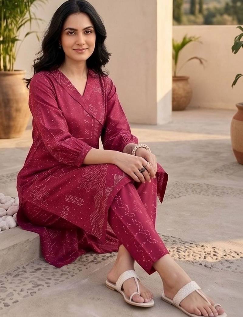 Women Ethnic Motifs Printed Angrakha Thread Work Chanderi Silk Kurta with Trousers