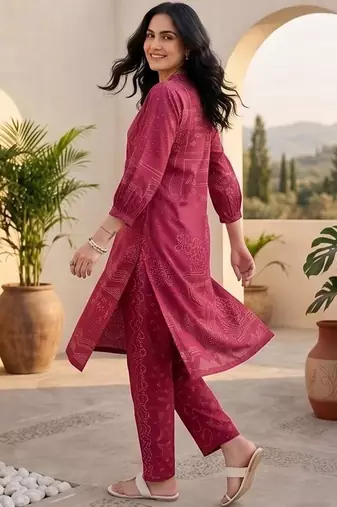Women Ethnic Motifs Printed Angrakha Thread Work Chanderi Silk Kurta with Trousers