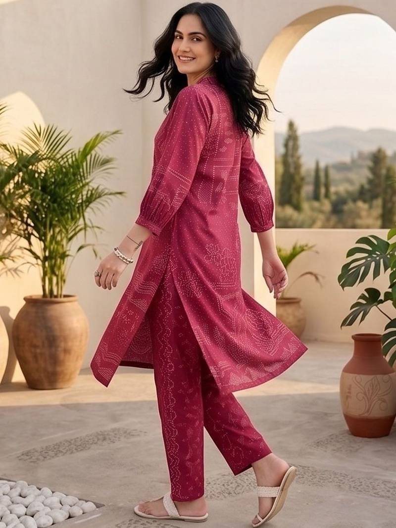 Women Ethnic Motifs Printed Angrakha Thread Work Chanderi Silk Kurta with Trousers