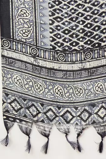 Floral Yoke Design Thread Work Straight Kurta With Trousers & Dupatta