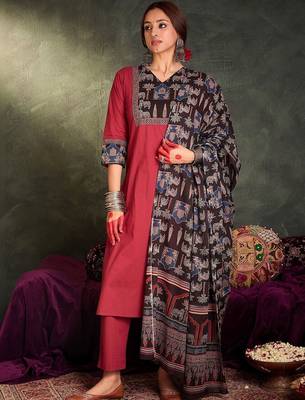 Women Ethnic Motifs Regular Pure Cotton Kurta with Trousers & With Dupatta 1