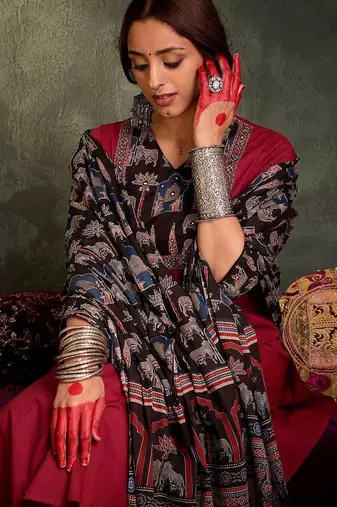 Women Ethnic Motifs Regular Pure Cotton Kurta with Trousers & With Dupatta