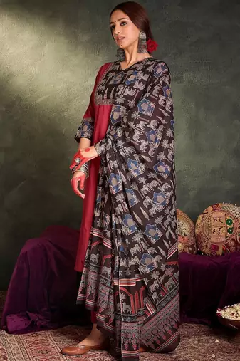 Women Ethnic Motifs Regular Pure Cotton Kurta with Trousers & With Dupatta