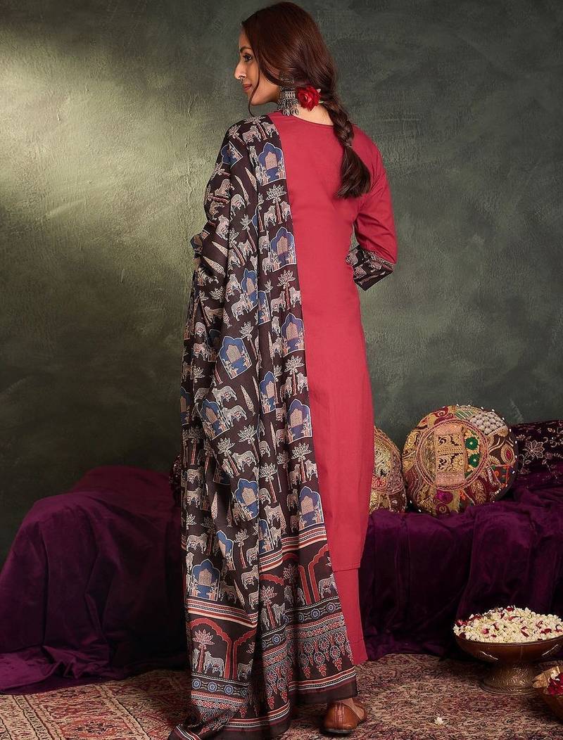 Women Ethnic Motifs Regular Pure Cotton Kurta with Trousers & With Dupatta