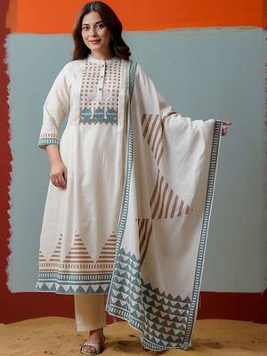Women Printed Regular Kurta with Trousers & With Dupatta 4