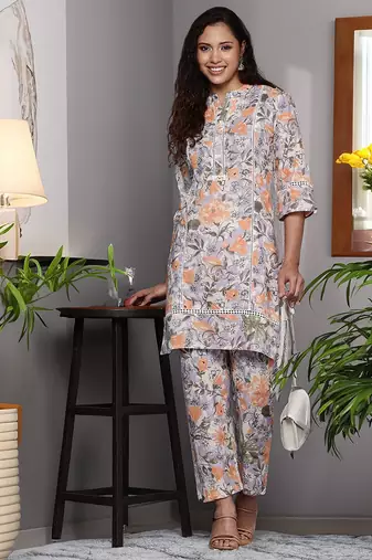 Floral Printed Pure Cotton Kurta with Trouser