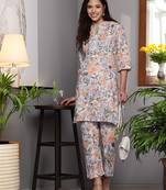 Floral Printed  Cotton Kurta with Trouser