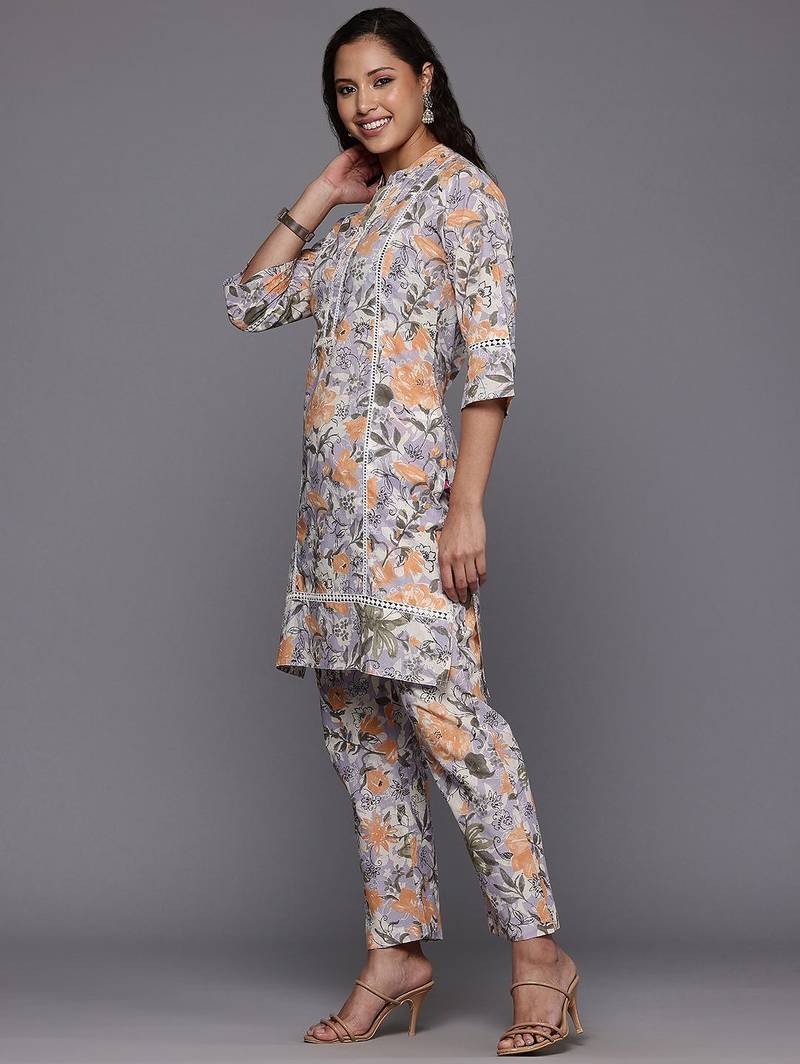Floral Printed  Cotton Kurta with Trouser