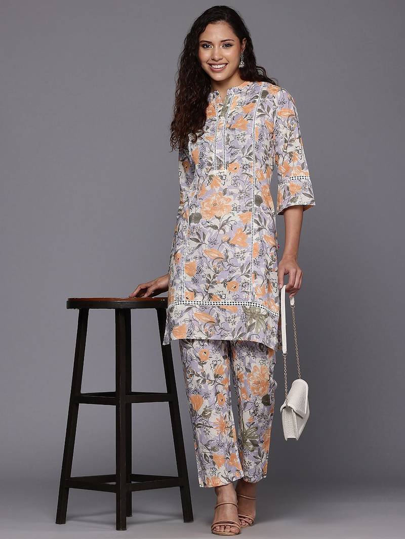 Floral Printed  Cotton Kurta with Trouser