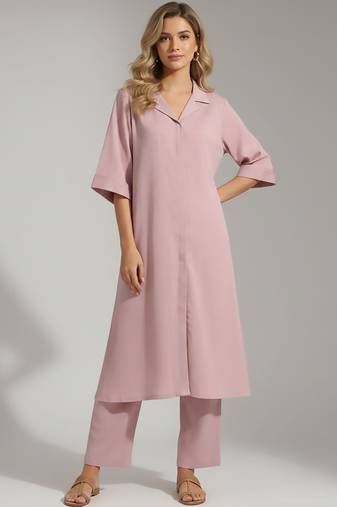 Women Regular Silk Crepe Kurta with Trousers