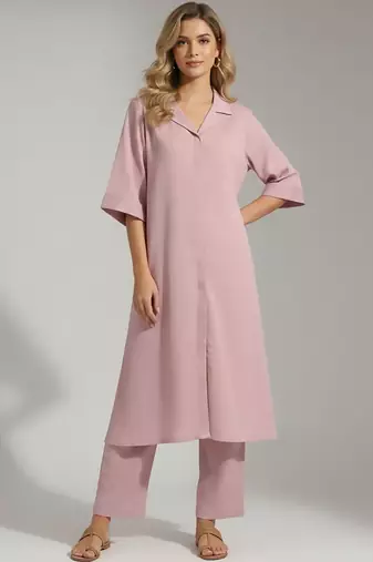 Women Regular Silk Crepe Kurta with Trousers