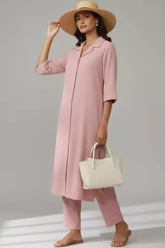 Women Regular Silk Crepe Kurta with Trousers