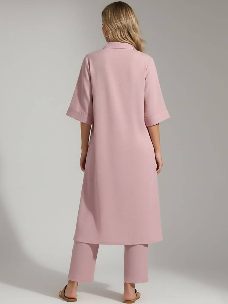Women Regular Silk Crepe Kurta with Trousers
